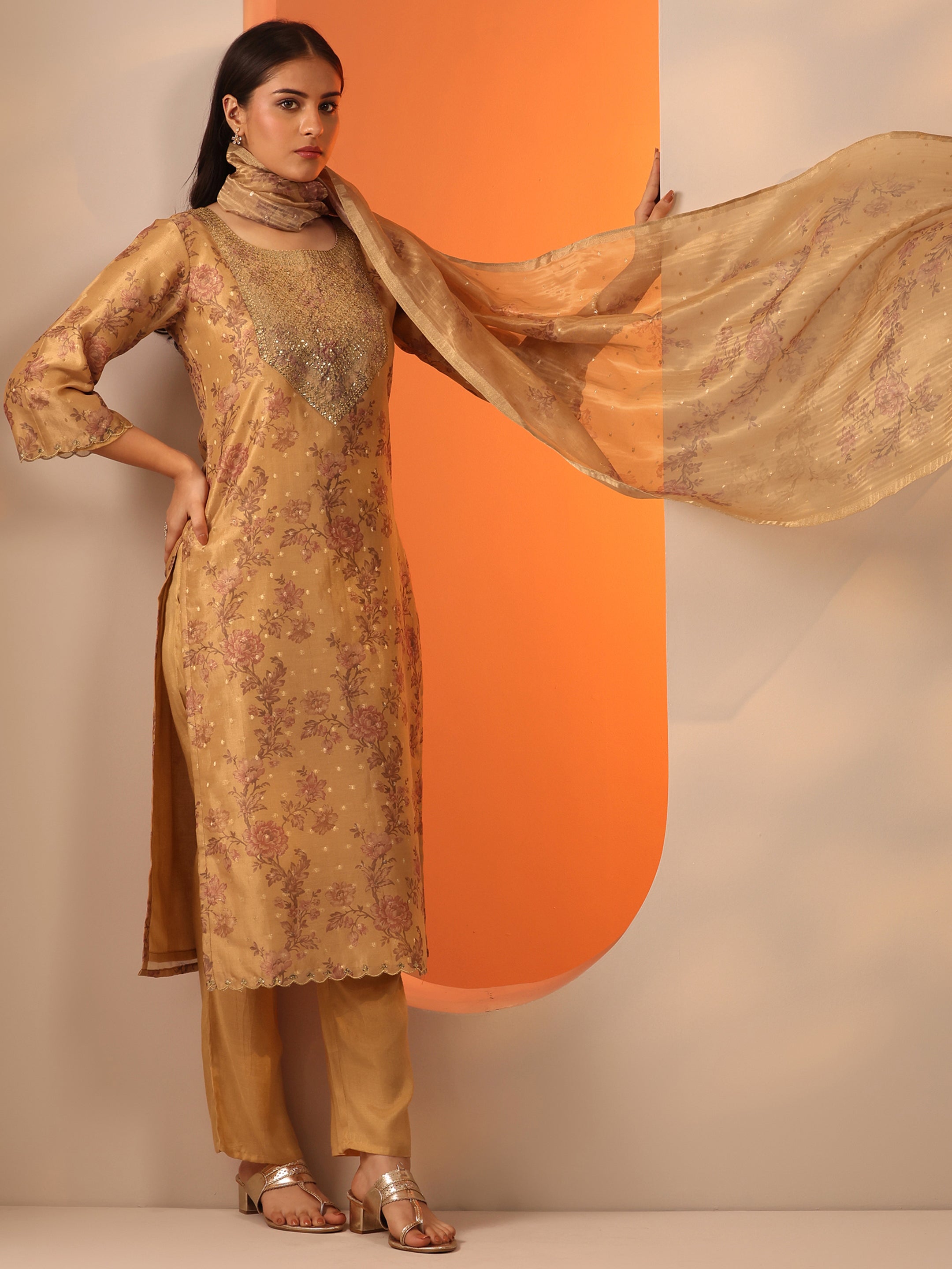 libas Mustard Printed Silk Blend Straight Suit Set With Dupatta-picture-48