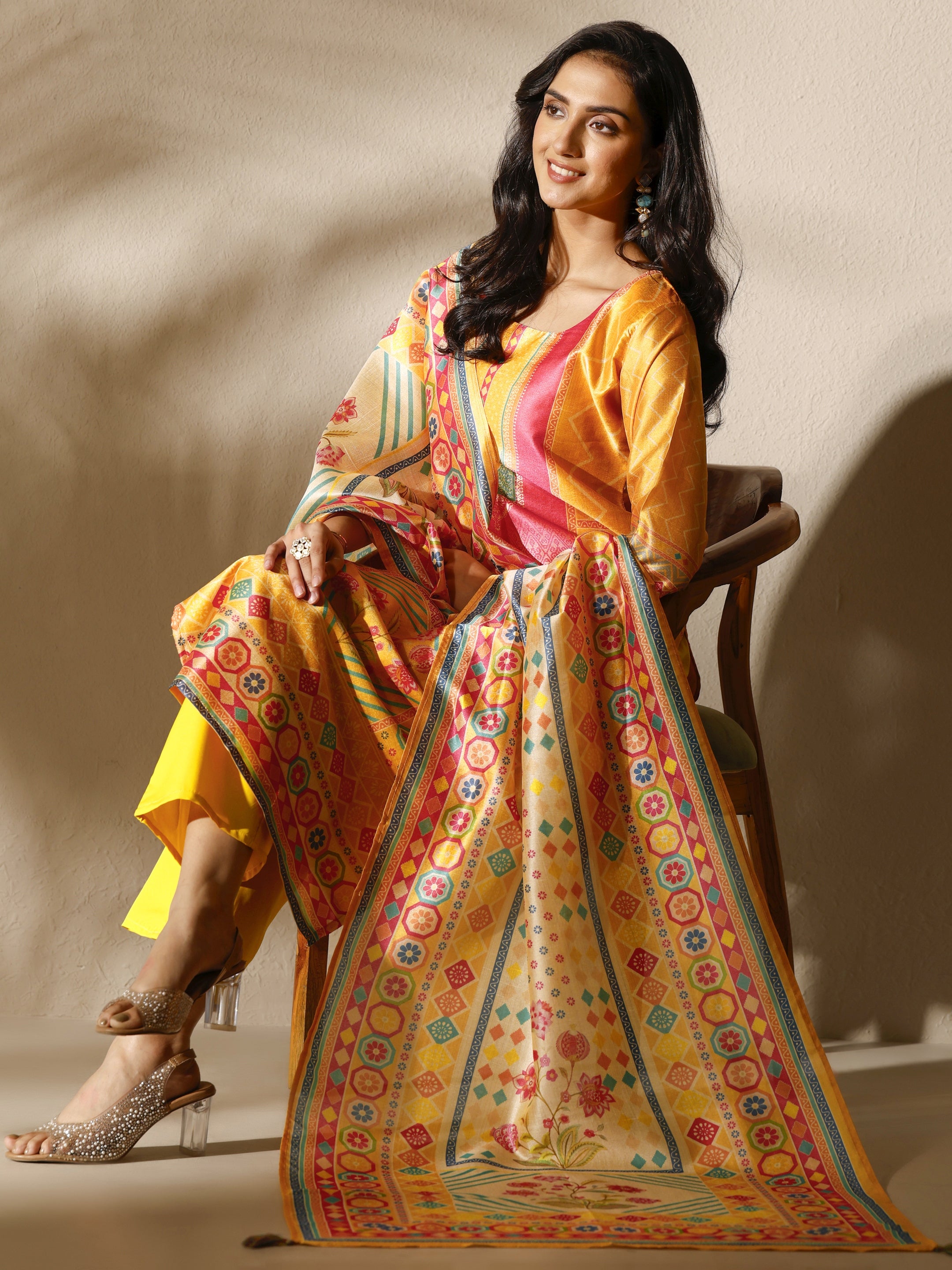 libas Mustard Printed Silk Blend Straight Suit Set With Dupatta-picture-40