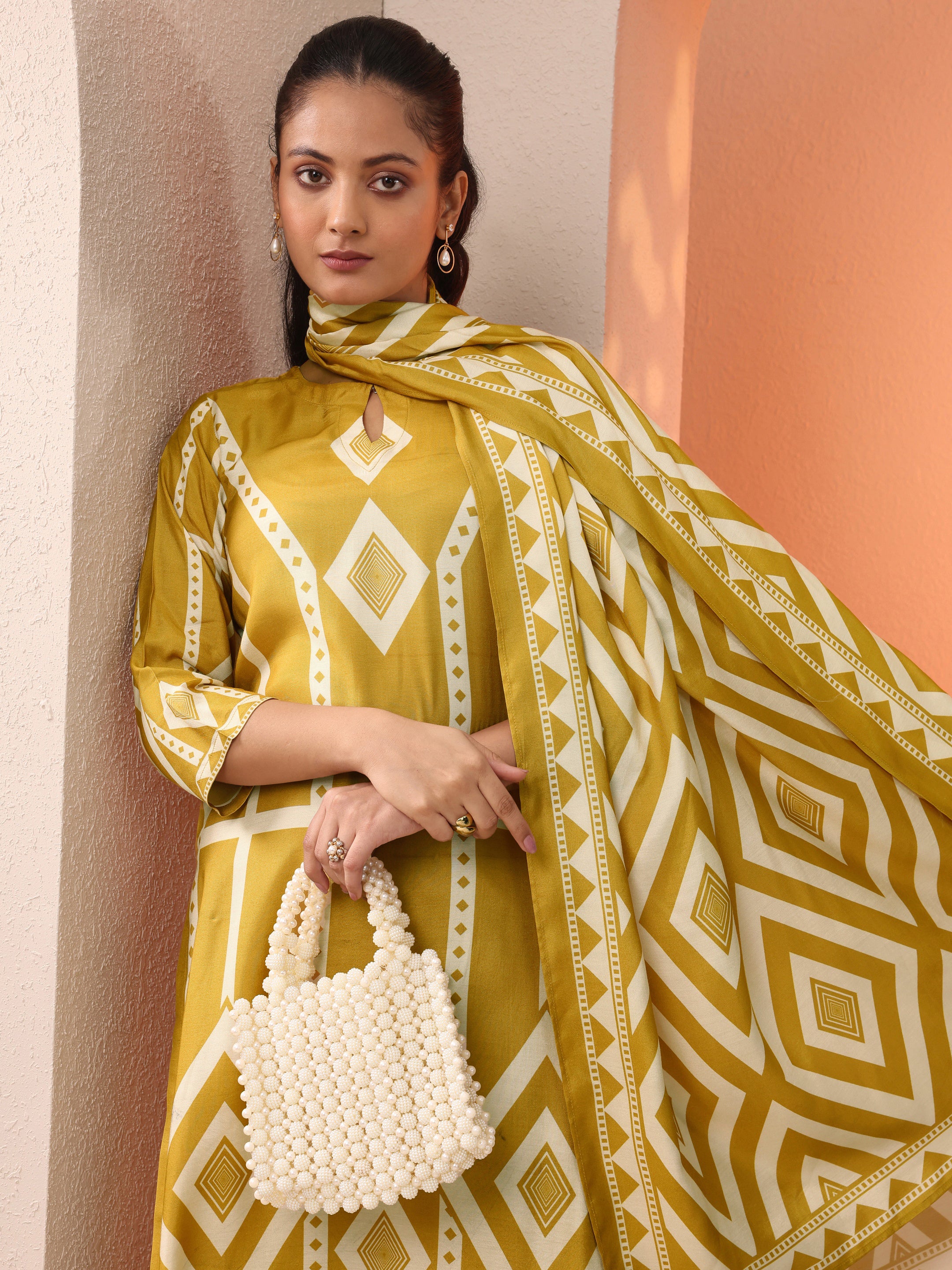 libas Mustard Printed Silk Blend Straight Suit Set With Dupatta-picture-40