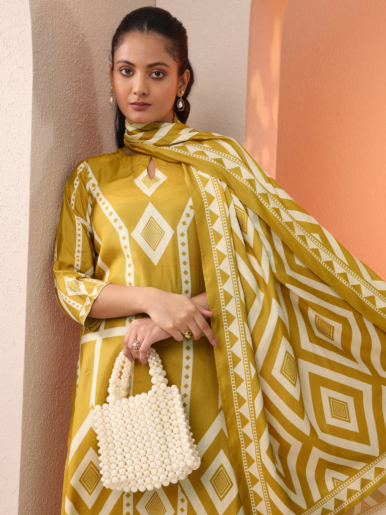 Gerua Mustard Printed Silk Blend Straight Suit Set With Dupatta