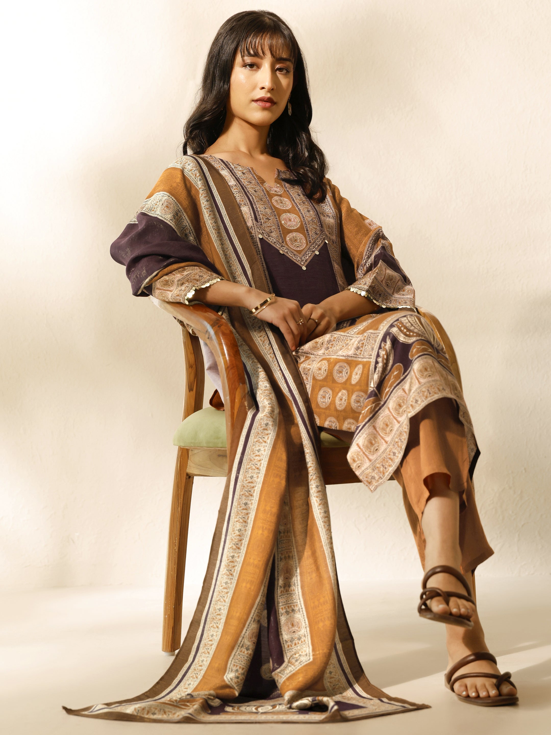 libas Mustard Printed Silk blend Straight Suit Set With Dupatta-picture-20