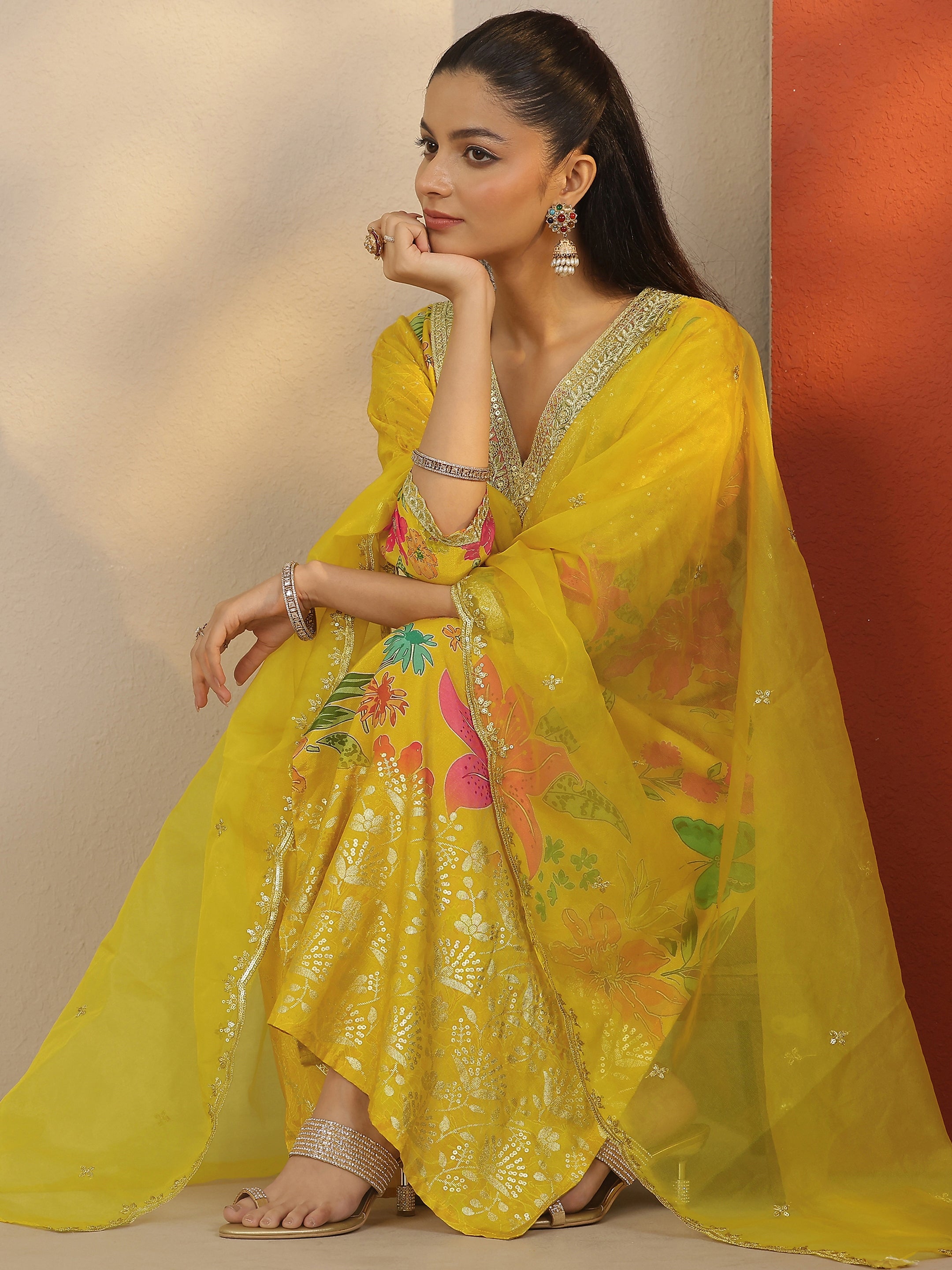 libas Mustard Printed Silk Blend Straight Suit Set With Dupatta-picture-56