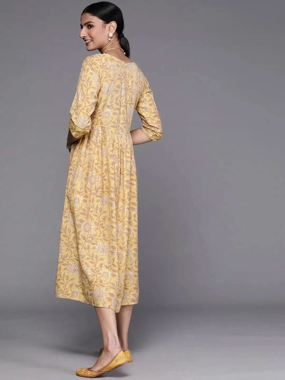 

Buy Mustard Printed Silk Dress - 23283O-XS | Libas Ethnic Wear Online
