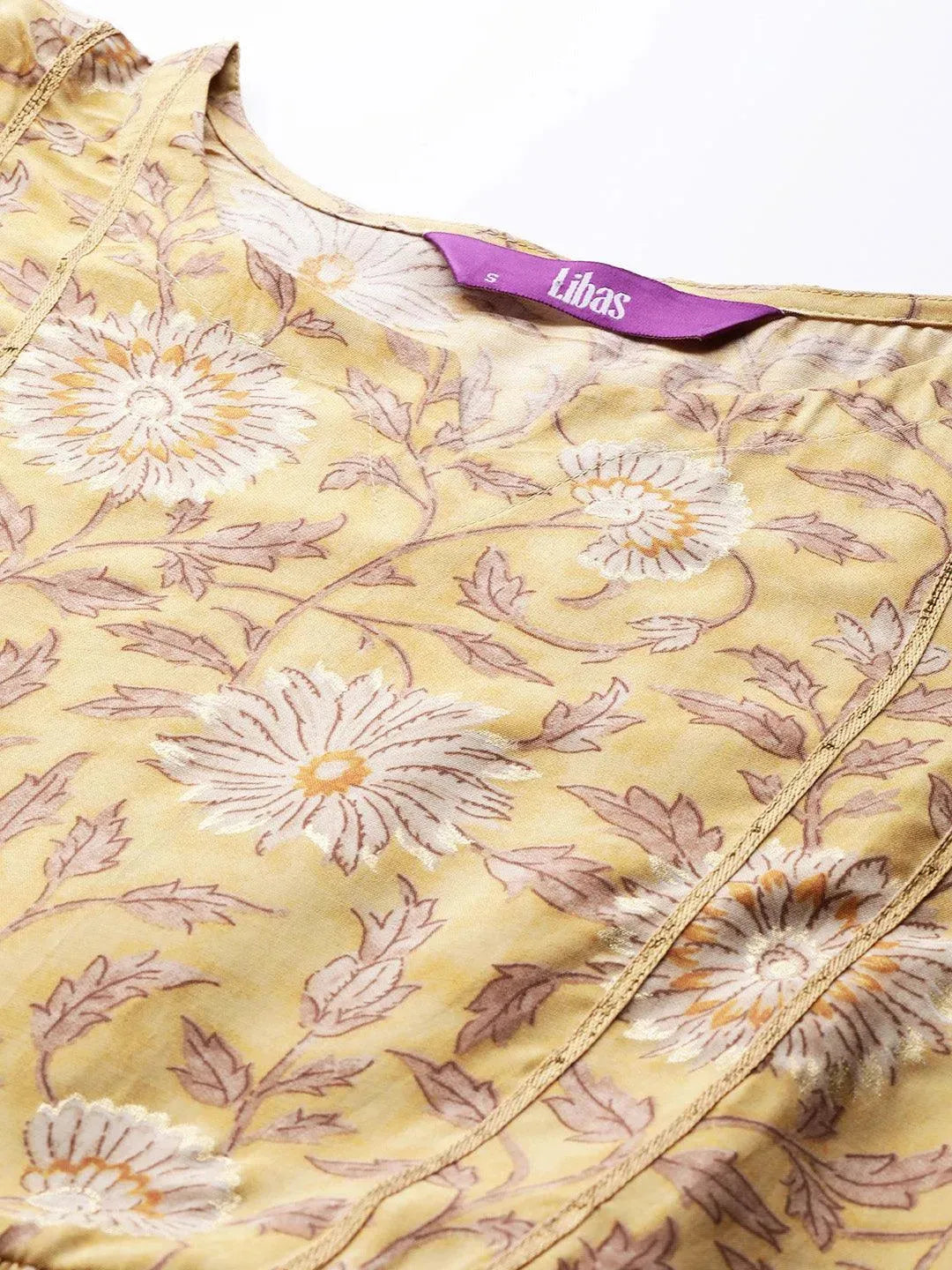 Mustard Printed Silk Dress - Libas