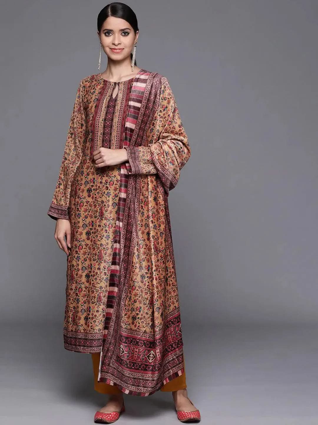 

Buy Mustard Printed Velvet Suit Set - 20358O- | Libas Ethnic Wear Online