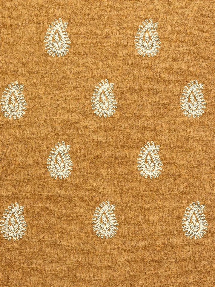 Mustard Printed Wool Straight Suit Set - Libas