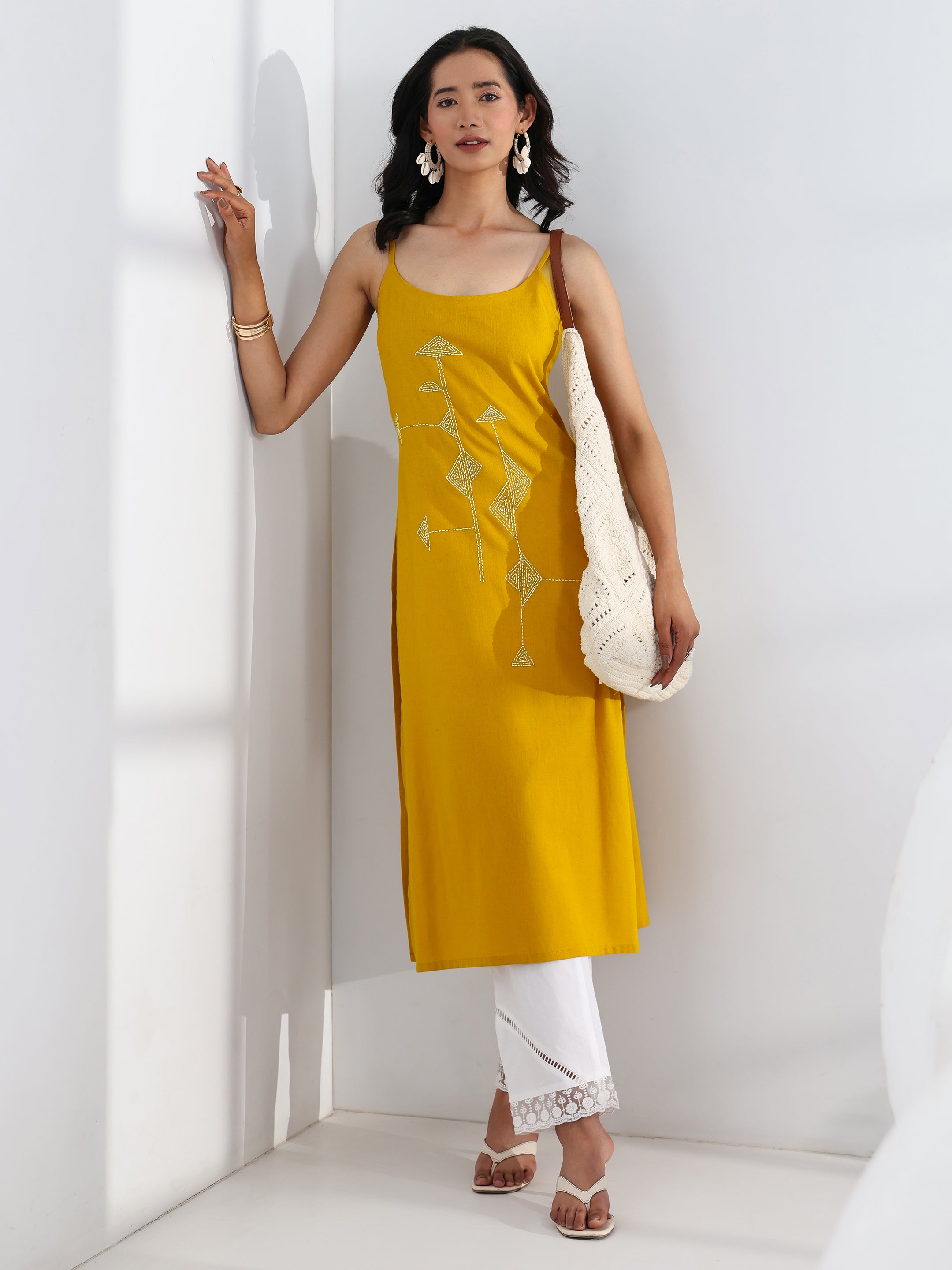 Libas Mustard Quirky Design Embroidered Cotton Straight Kurta-picture-24