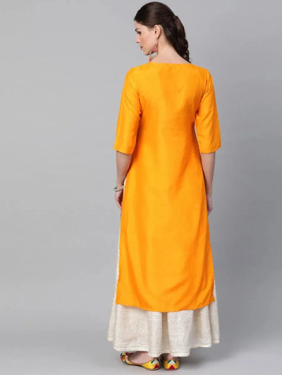 Mustard Self Design Chanderi Kurta - Libas