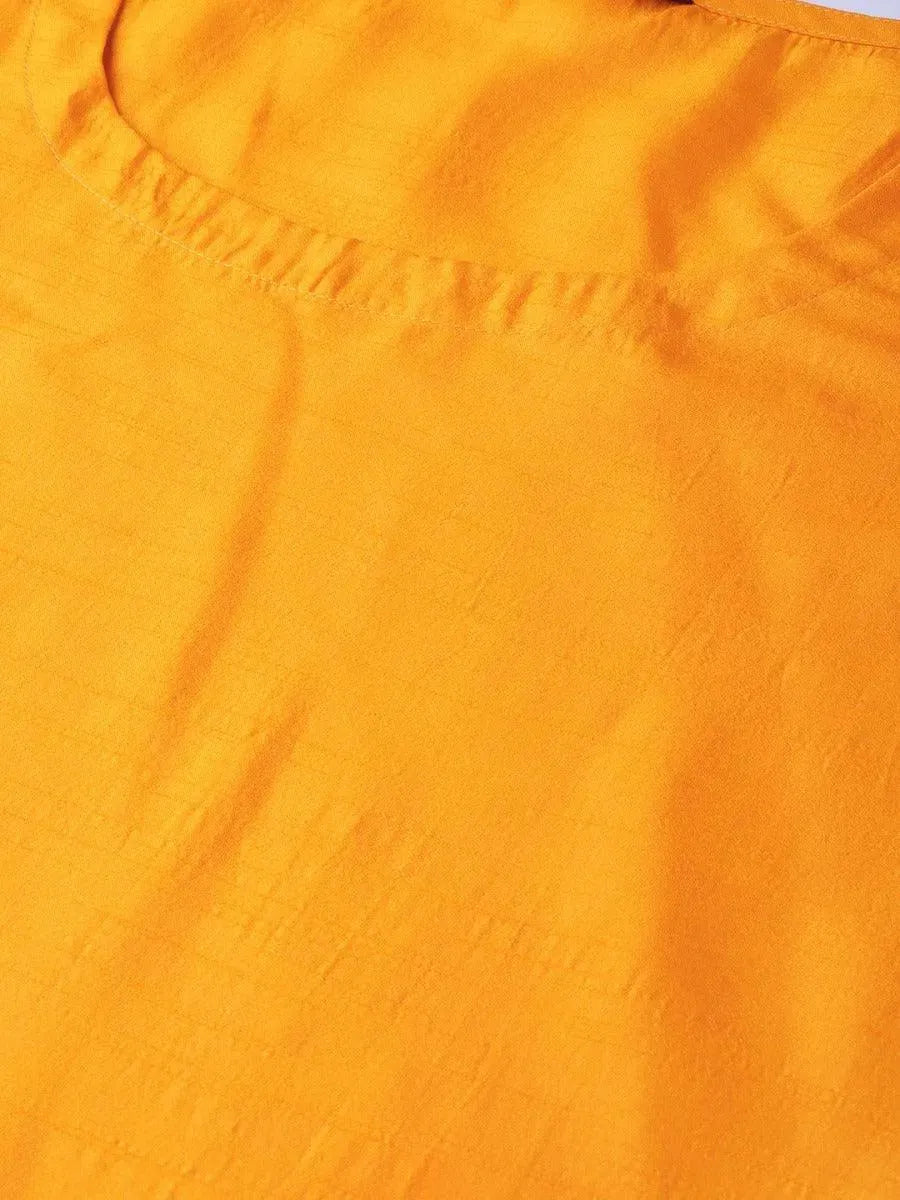 Mustard Self Design Chanderi Kurta - Libas 