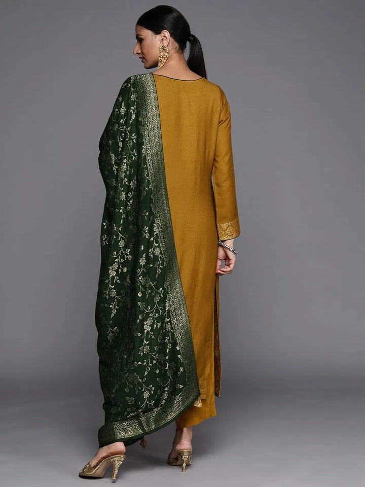 Mustard Self Design Pashmina Wool Straight Suit Set - Libas