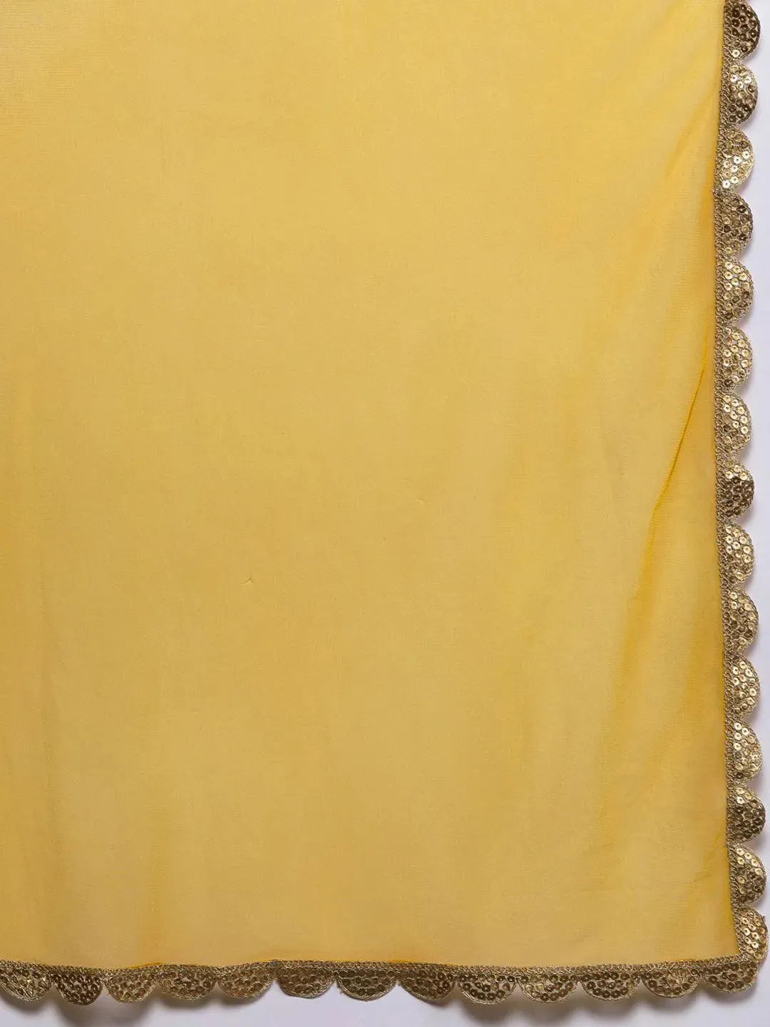 Mustard Sequinned Georgette Straight Sharara Suit Set With Potli - Libas 