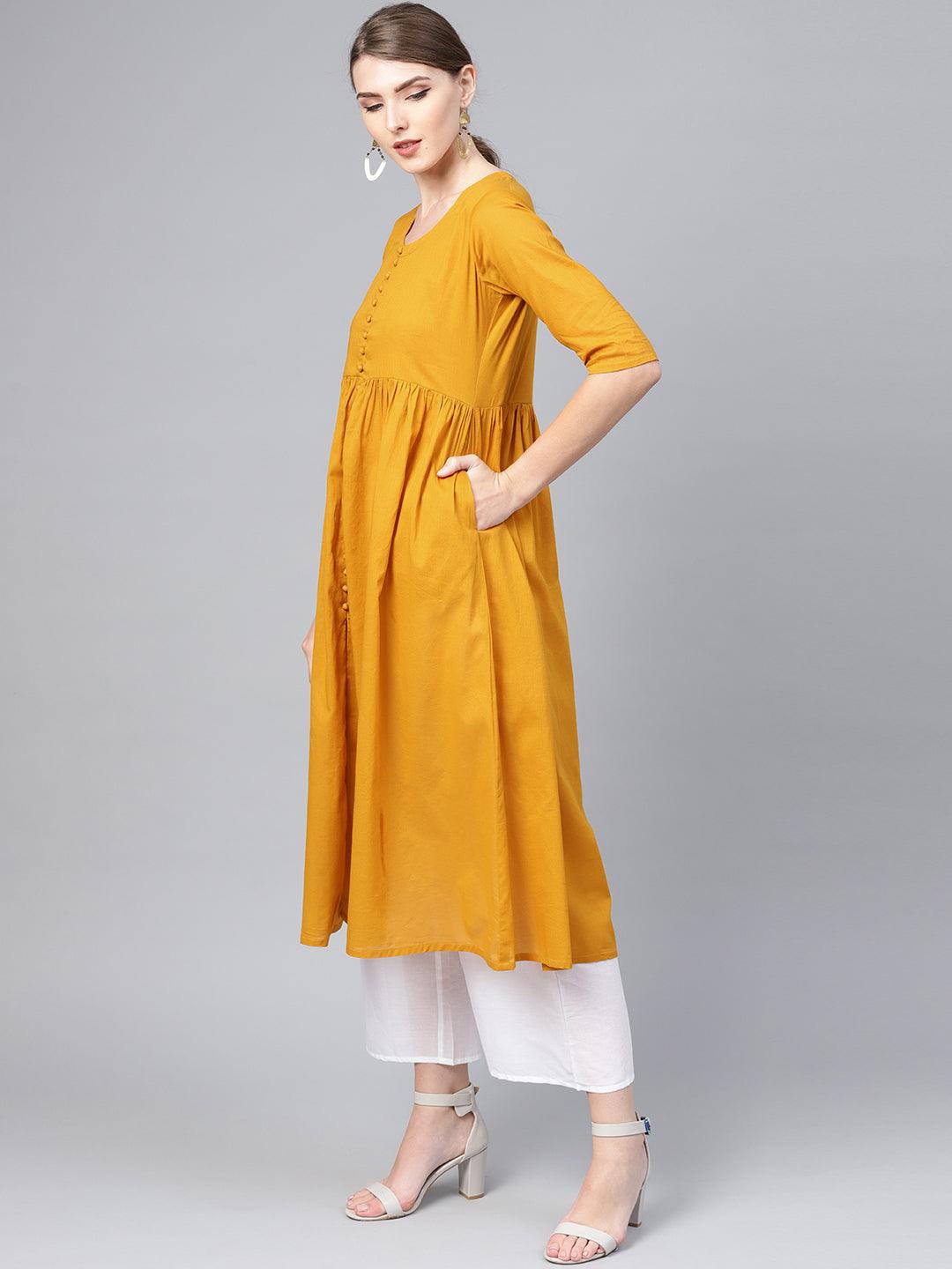 Mustard Solid Cotton Suit Set - Libas