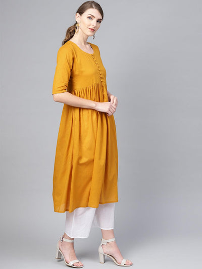 Mustard Solid Cotton Suit Set - Libas