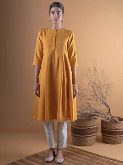 Mustard Solid Cotton Kurta - Libas