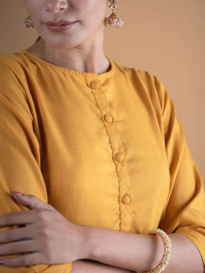 Mustard Solid Cotton Kurta - Libas