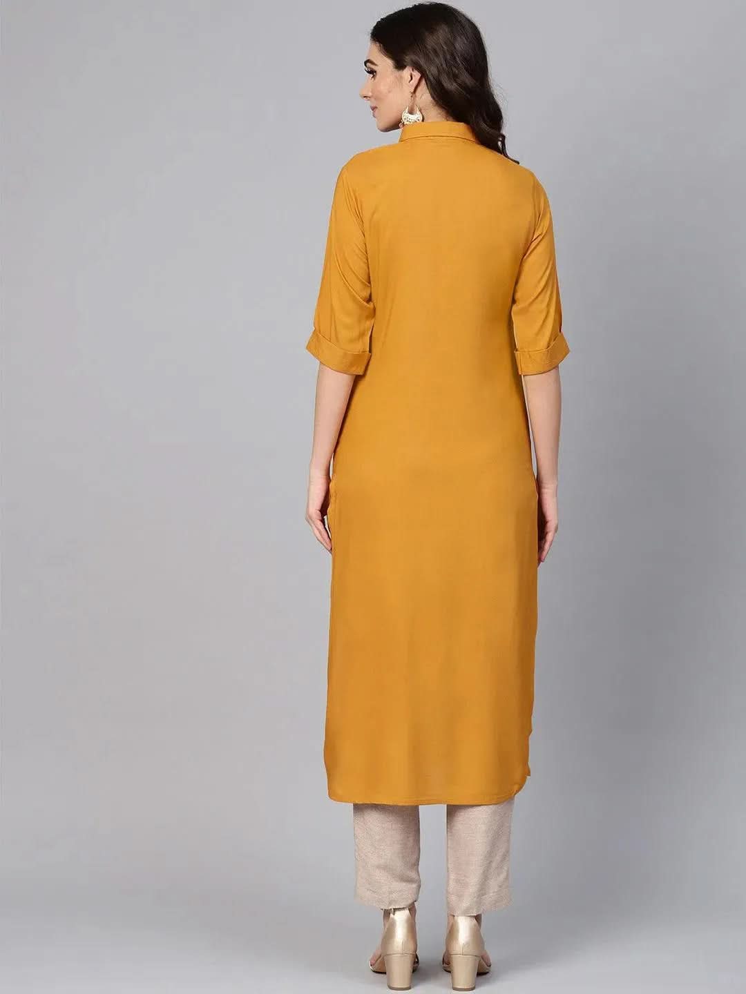 

Mustard Solid Rayon Kurta