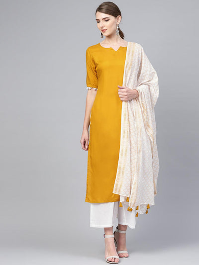 Mustard Solid Rayon Suit Set - Libas