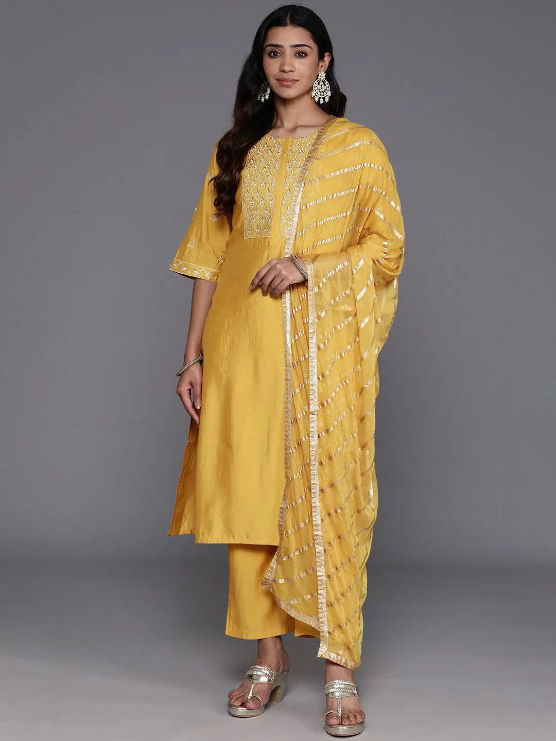 libas Mustard Solid Silk Blend Straight Suit With Dupatta-picture-22
