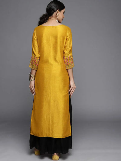 Mustard Solid Silk Kurta - Libas