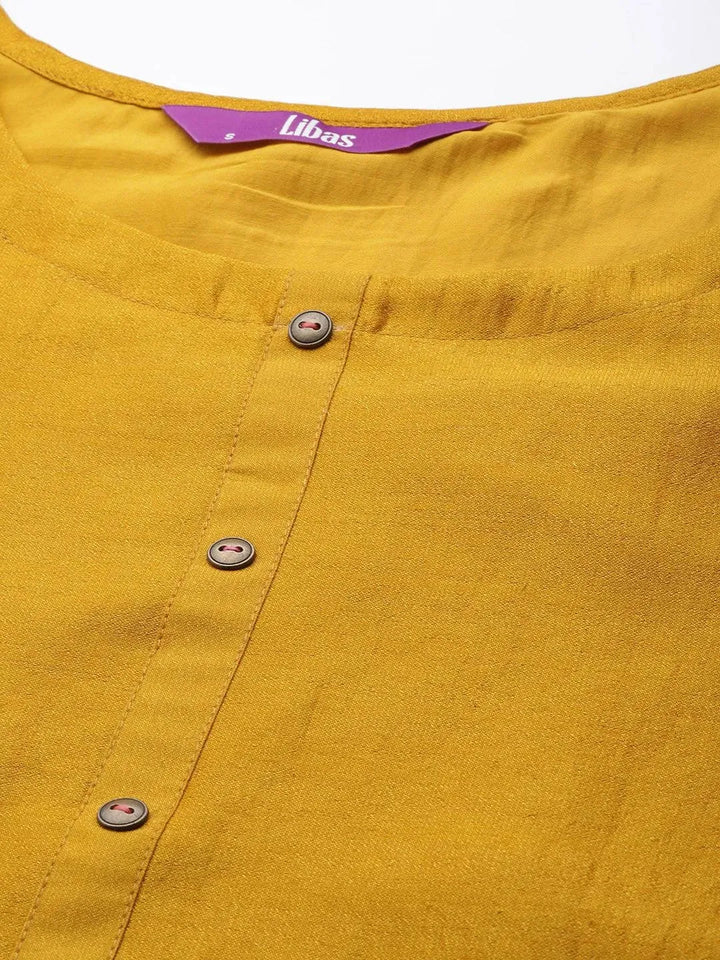 Mustard Solid Silk Kurta - Libas