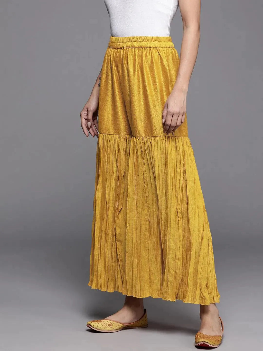 Mustard Solid Silk Palazzos - Libas 