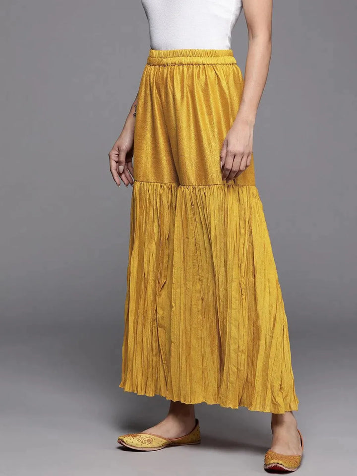 Mustard Solid Silk Palazzos - Libas