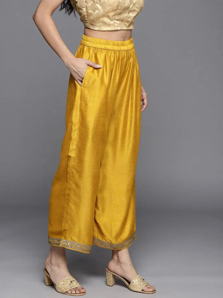 Mustard Solid Silk Palazzos - Libas