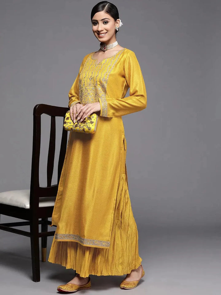 Mustard Solid Silk Palazzos - Libas