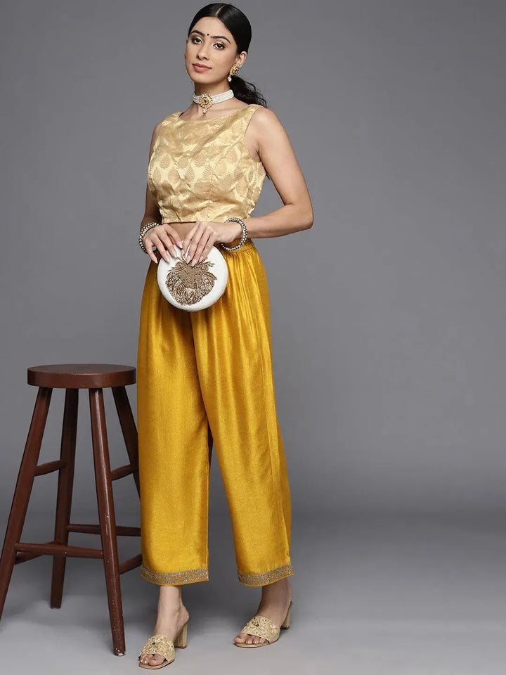 Mustard Solid Silk Palazzos - Libas