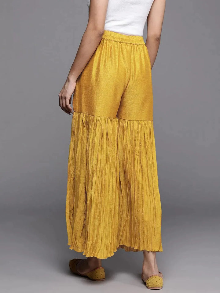 Mustard Solid Silk Palazzos - Libas