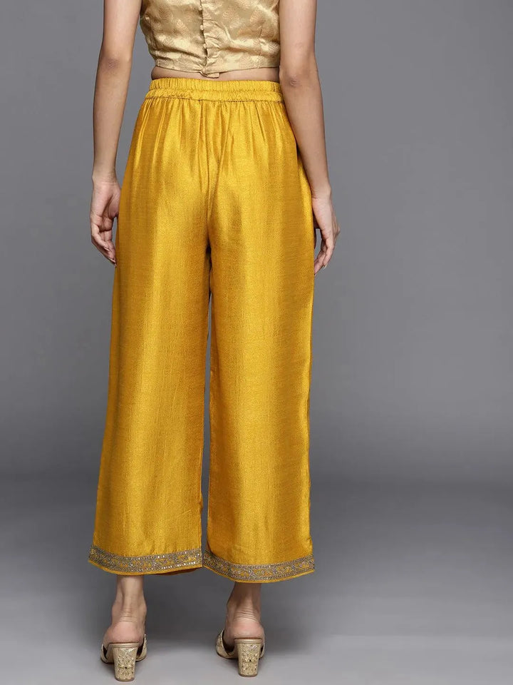 Mustard Solid Silk Palazzos - Libas