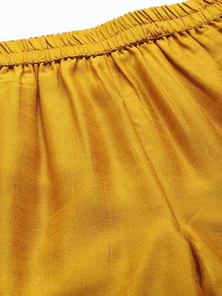Mustard Solid Silk Palazzos - Libas