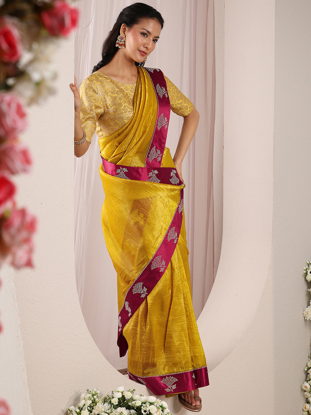 libas Mustard Solid Tissue Saree With Unstitched Blouse Piece-picture-34