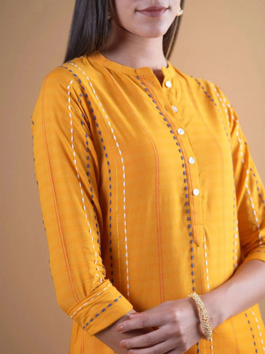 Mustard Striped Cotton Kurta - Libas 