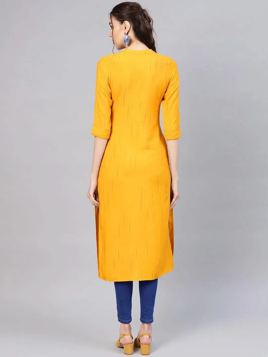 Mustard Striped Rayon Kurta - Libas 