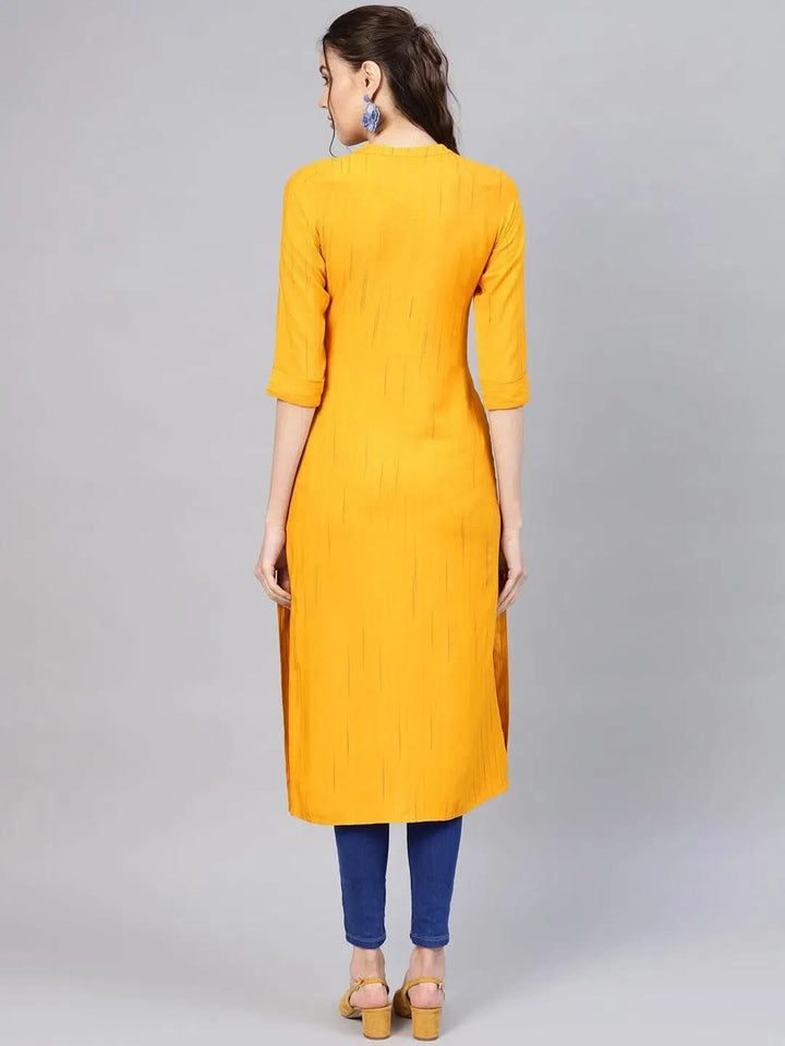 Mustard Striped Rayon Kurta - Libas