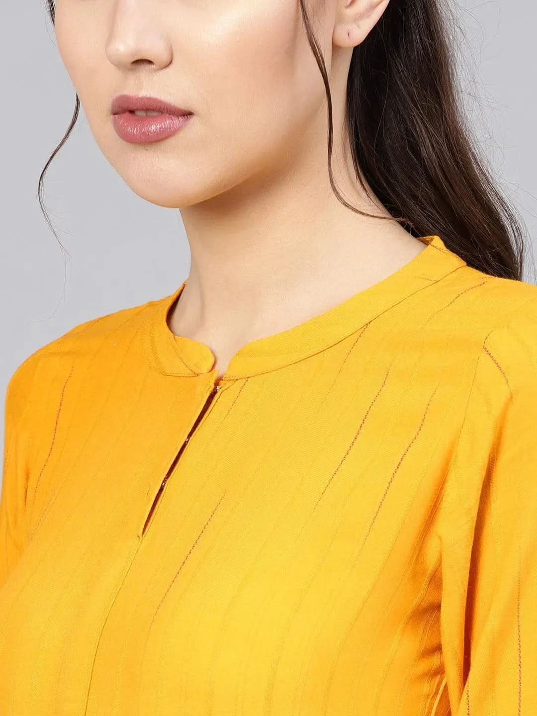 Mustard Striped Rayon Kurta - Libas