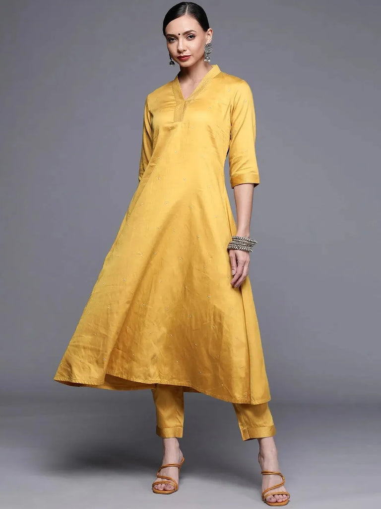 Libas Mustard Woven Design Chanderi Silk Kurta