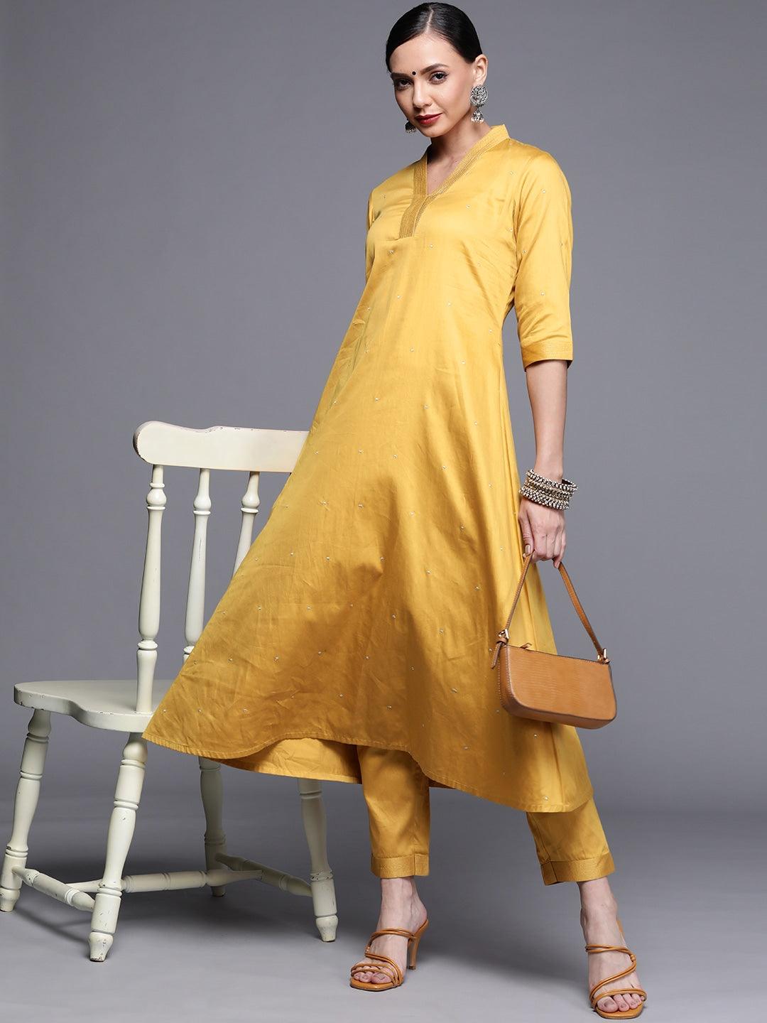 Mustard Woven Design Chanderi Silk Kurta - Libas