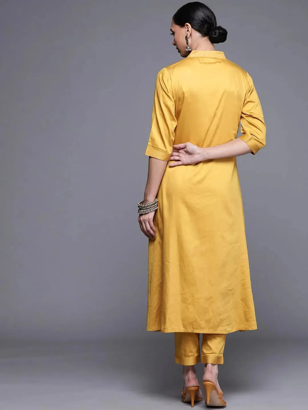 Mustard Woven Design Chanderi Silk Kurta - Libas