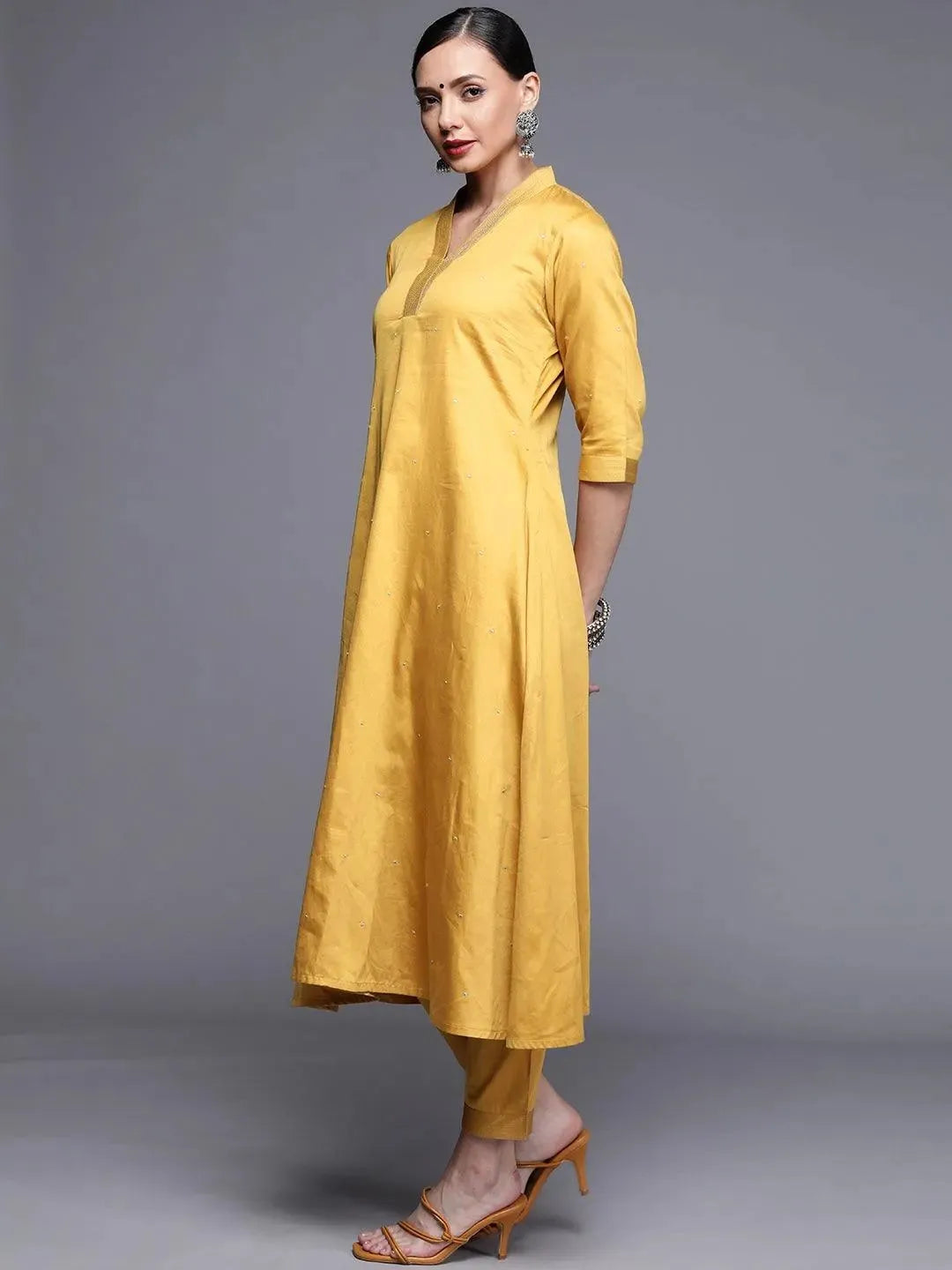 Mustard Woven Design Chanderi Silk Kurta - Libas 