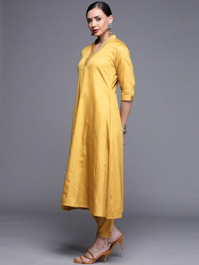 Mustard Woven Design Chanderi Silk Kurta - Libas