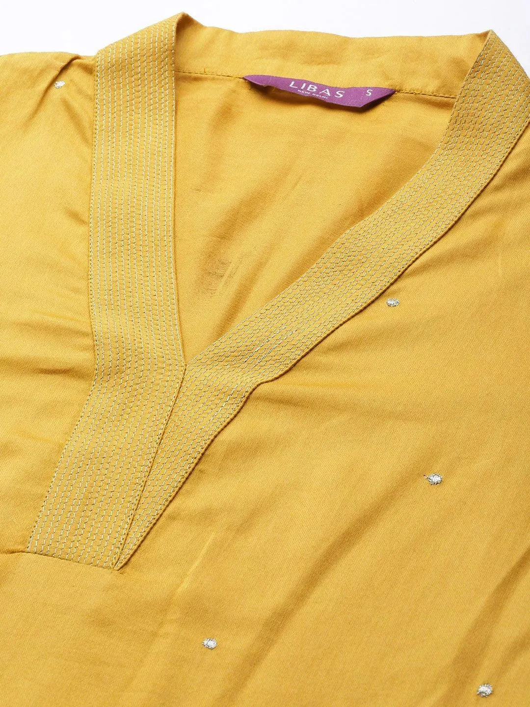 Mustard Woven Design Chanderi Silk Kurta - Libas