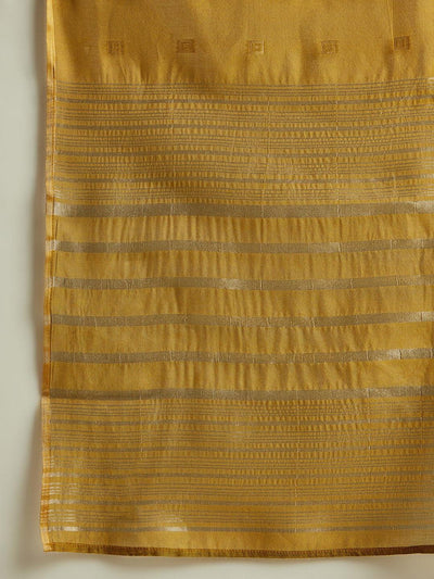 Mustard Woven Design Chanderi Silk Straight Kurta With Trousers & Dupatta - Libas