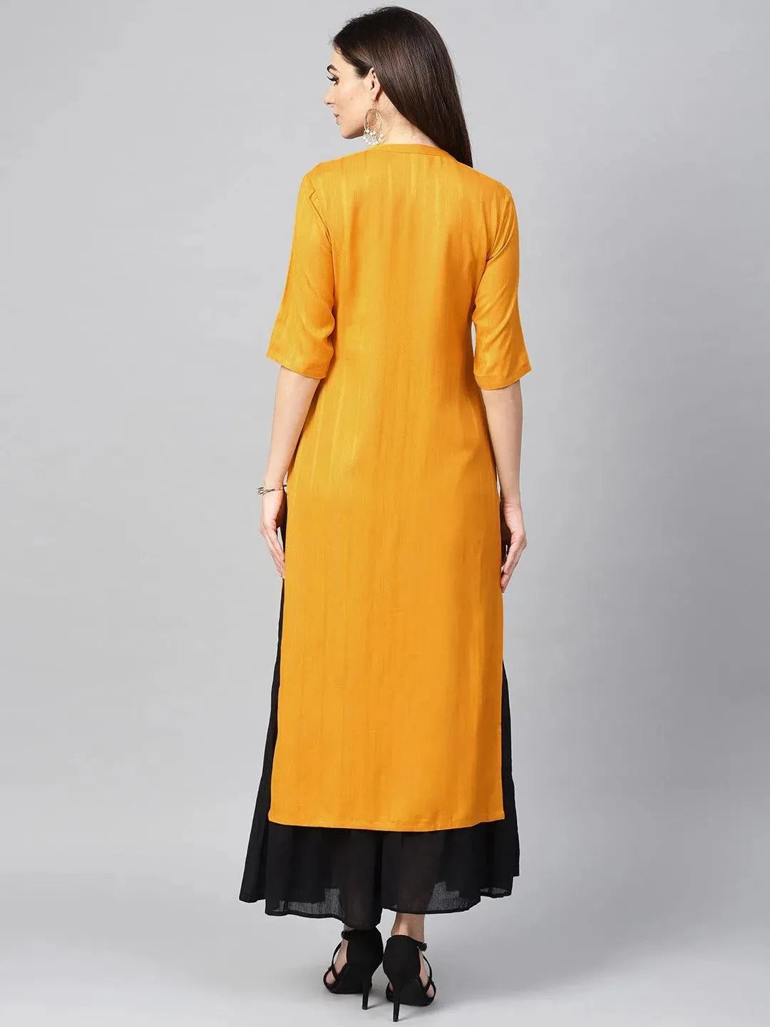Mustard Woven Design Rayon Kurta - Libas 