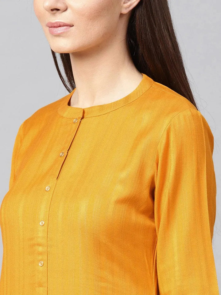 Mustard Woven Design Rayon Kurta - Libas