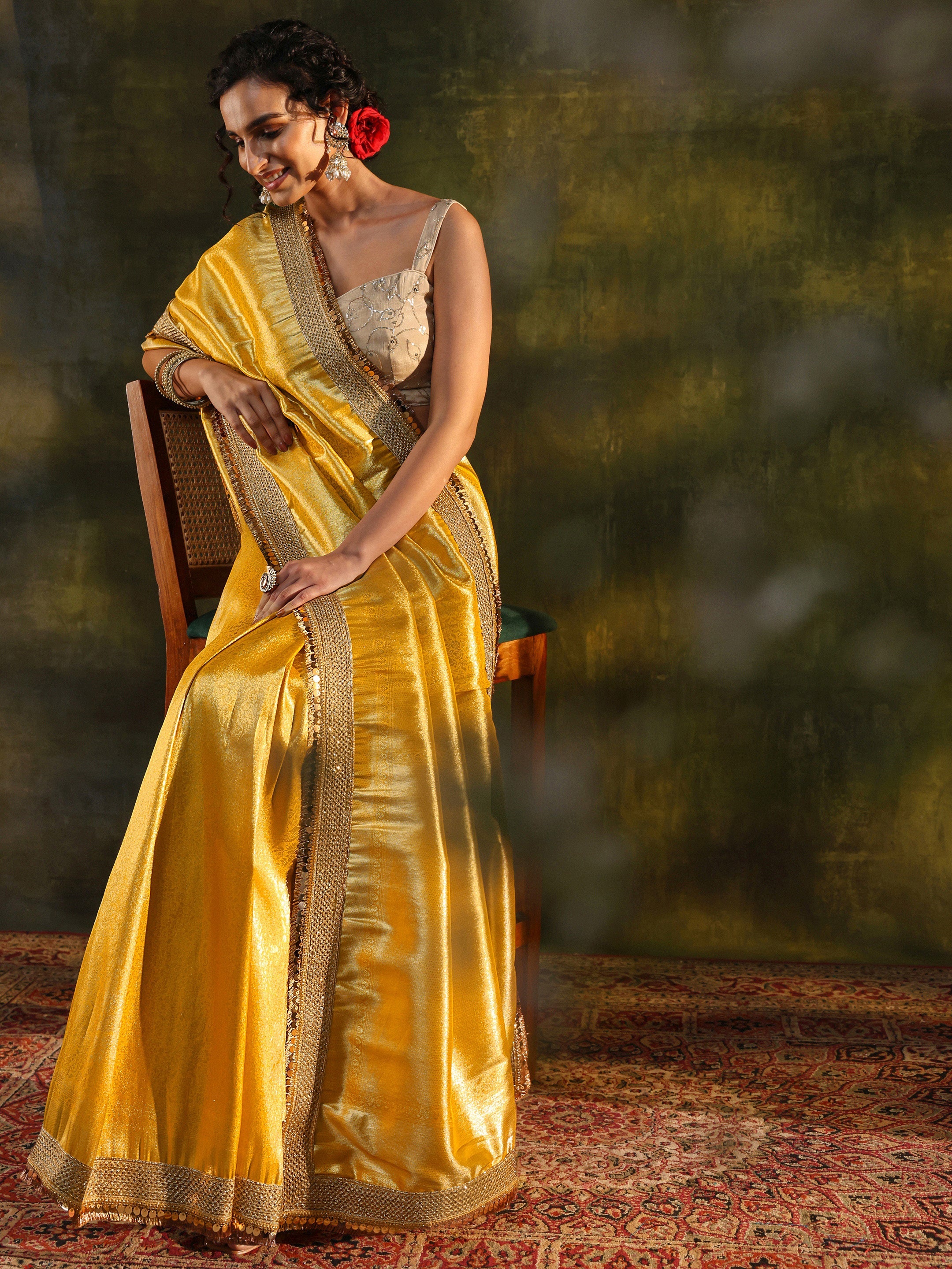 Mustard Woven Design Silk Blend Saree With Unstitched Blouse Piece-image-27