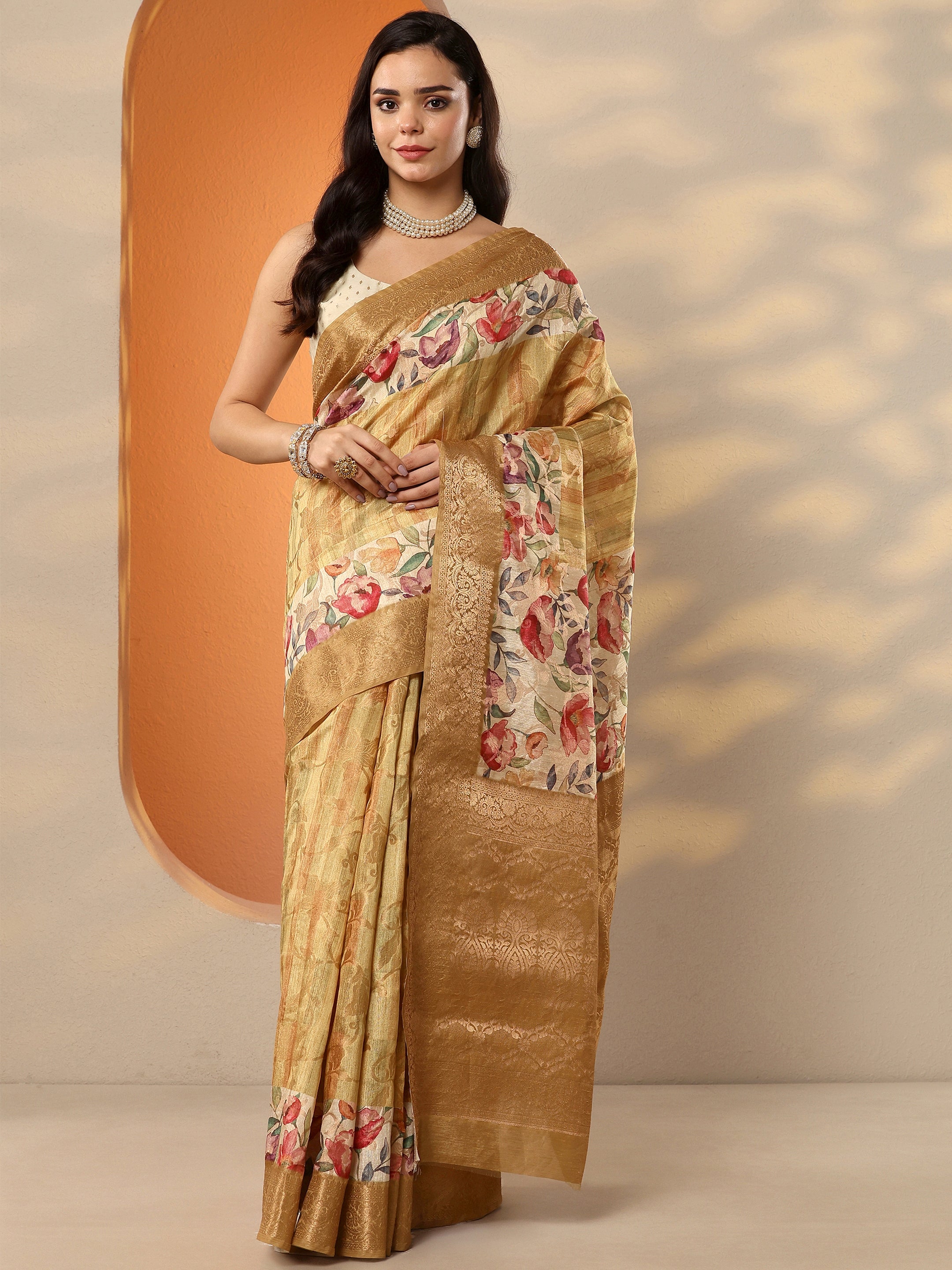 Mustard Woven Design Silk Blend Saree With Unstitched Blouse Piece-image-16