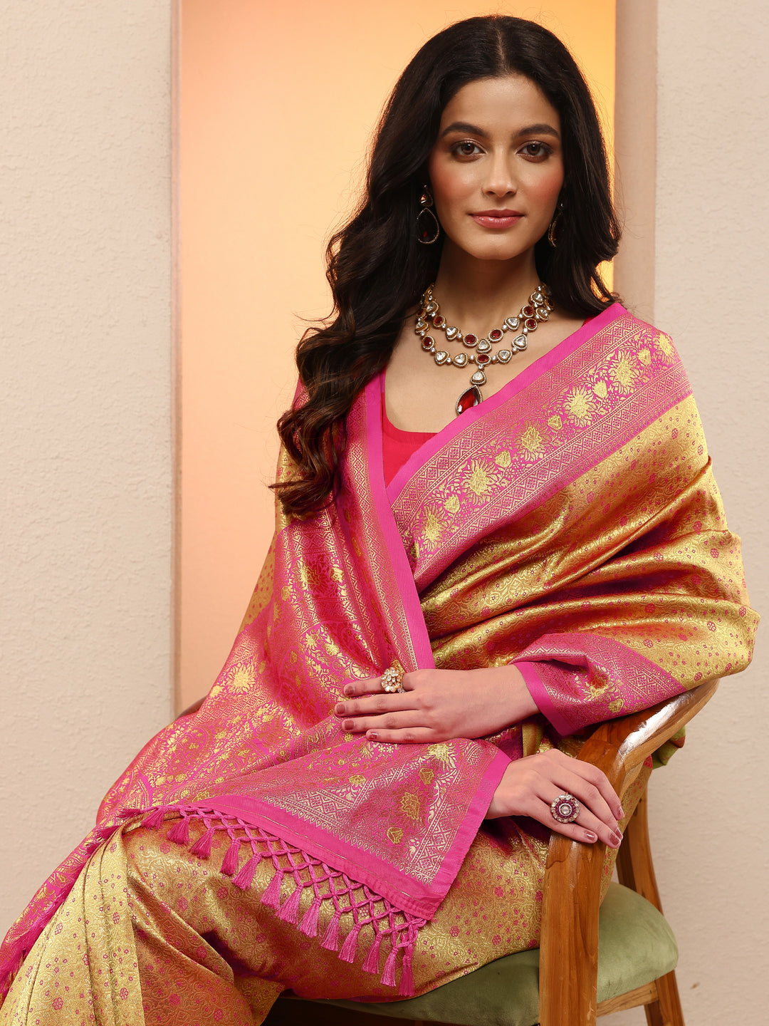 Mustard Woven Design Silk Blend Saree With Unstitched Blouse Piece