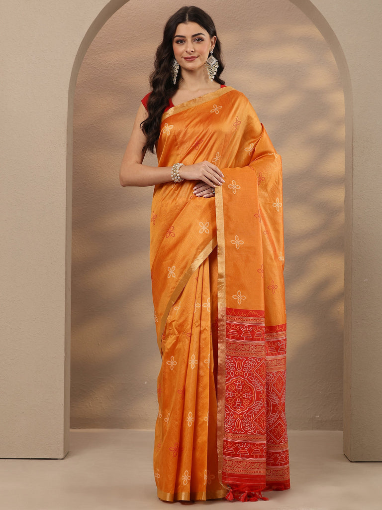 Libas Mustard Woven Design Silk Blend Saree With Unstitched Blouse Piece